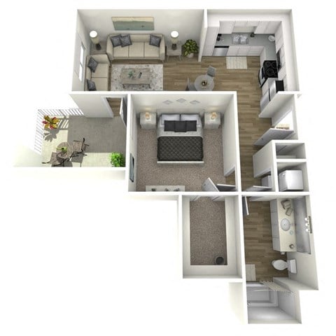 Floor plan for 1 bed, 1 bath, 722 sqft